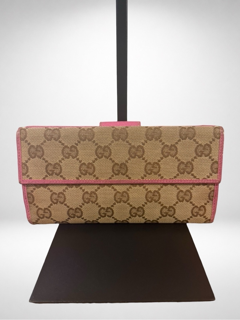 Gucci Abbey D-Ring Long Wallet Beige GG Canvas Fuchsia Leather Continental Y2K - Picture 3 of 17